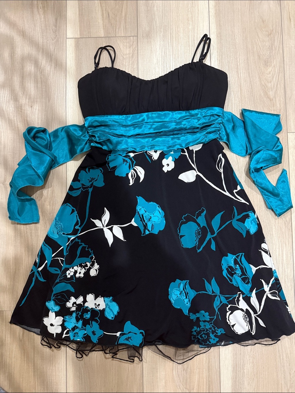 Speechless Black Top with Teal Floral Label Detail